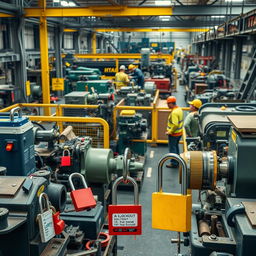 A comprehensive image depicting an industrial or workshop environment showcasing the use of heavy equipment and machinery