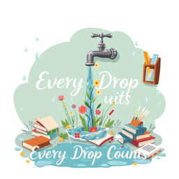 An artistic poster emphasizing the theme of water wastage in schools