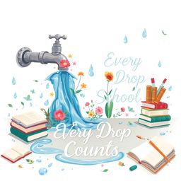 An artistic poster emphasizing the theme of water wastage in schools