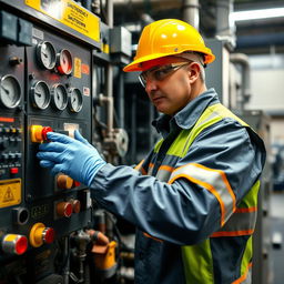 A dramatic photo of a technician actively shutting down a machine or industrial equipment