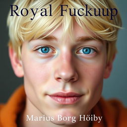 A close-up portrait of a young blonde man with captivating blue eyes and a friendly expression, showcasing his youthful features