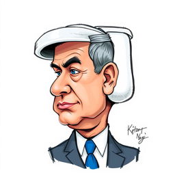 A caricature illustration of Benjamin Netanyahu with a head shaped like a toilet, showcasing humorous and exaggerated features