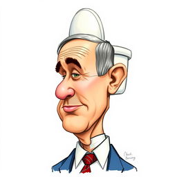 A caricature illustration of Benjamin Netanyahu with a head shaped like a toilet, showcasing humorous and exaggerated features
