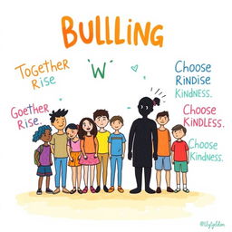 An artistic poster about bullying, designed in a hand-drawn style that conveys emotion and awareness