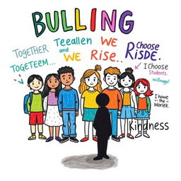 An artistic poster about bullying, designed in a hand-drawn style that conveys emotion and awareness