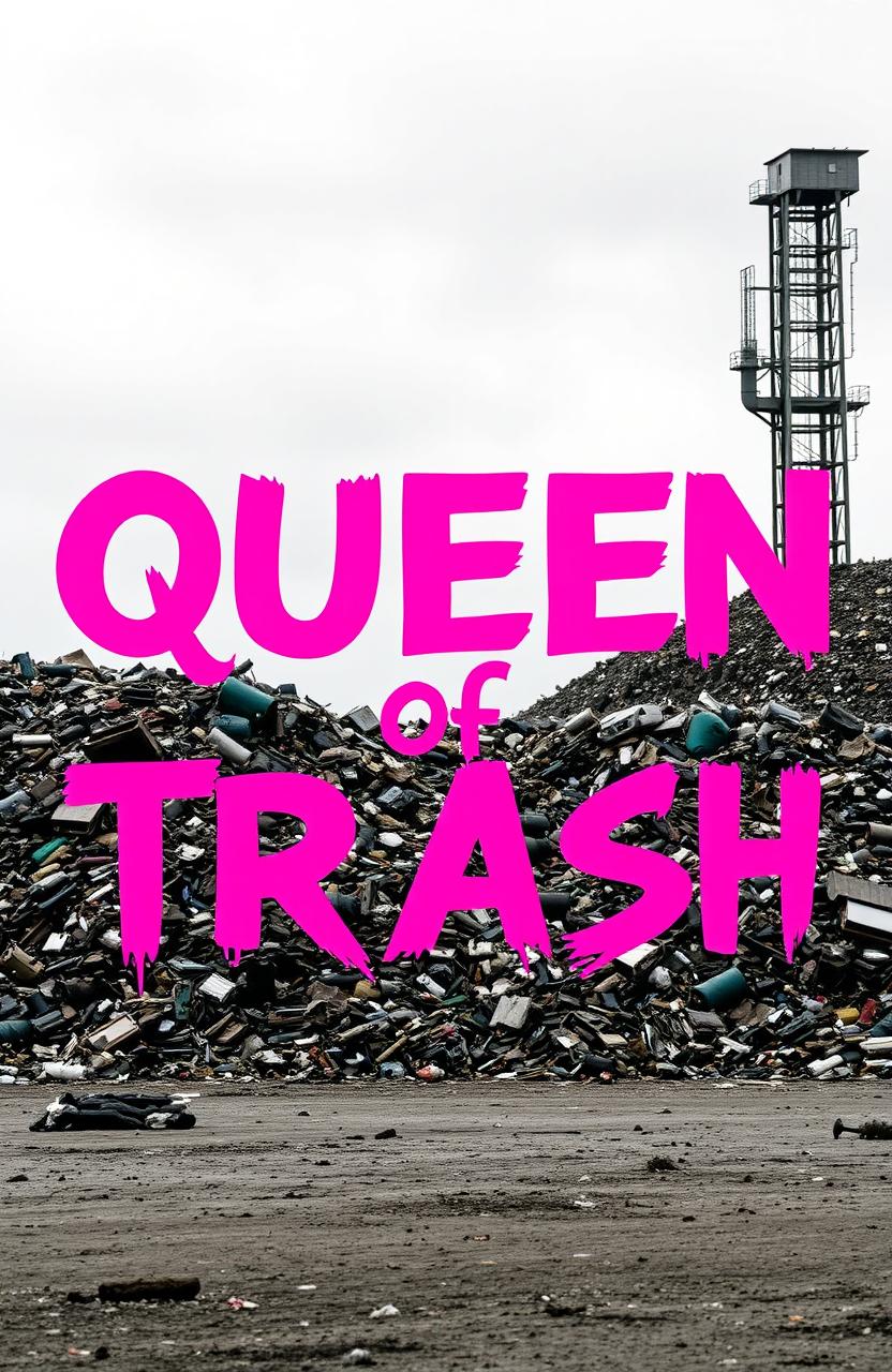 A bold and striking graphic design featuring the title 'Queen of Trash' in hot pink letters