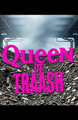 A bold and striking graphic design featuring the title 'Queen of Trash' in hot pink letters