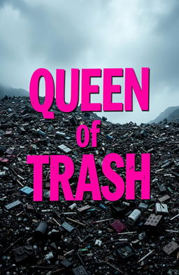 A bold and striking graphic design featuring the title 'Queen of Trash' in hot pink letters