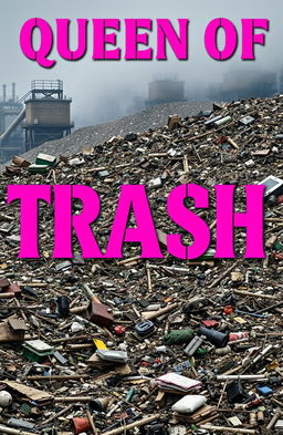 A bold and striking graphic design featuring the title 'Queen of Trash' in hot pink letters