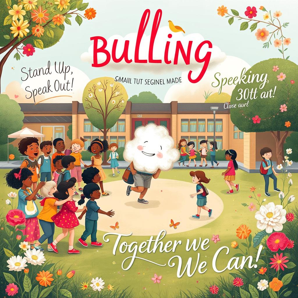 A beautifully crafted art poster about bullying, illustrated in a captivating, imaginative style