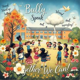 A beautifully crafted art poster about bullying, illustrated in a captivating, imaginative style