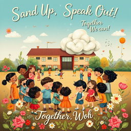 A beautifully crafted art poster about bullying, illustrated in a captivating, imaginative style