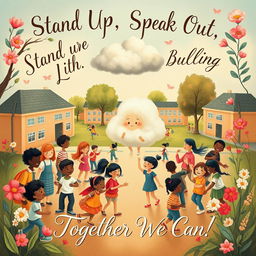 A beautifully crafted art poster about bullying, illustrated in a captivating, imaginative style