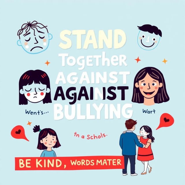 A creative and visually appealing A4 poster about bullying in schools, highlighting the importance of raising awareness about its negative impact on students