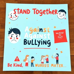 A creative and visually appealing A4 poster about bullying in schools, highlighting the importance of raising awareness about its negative impact on students