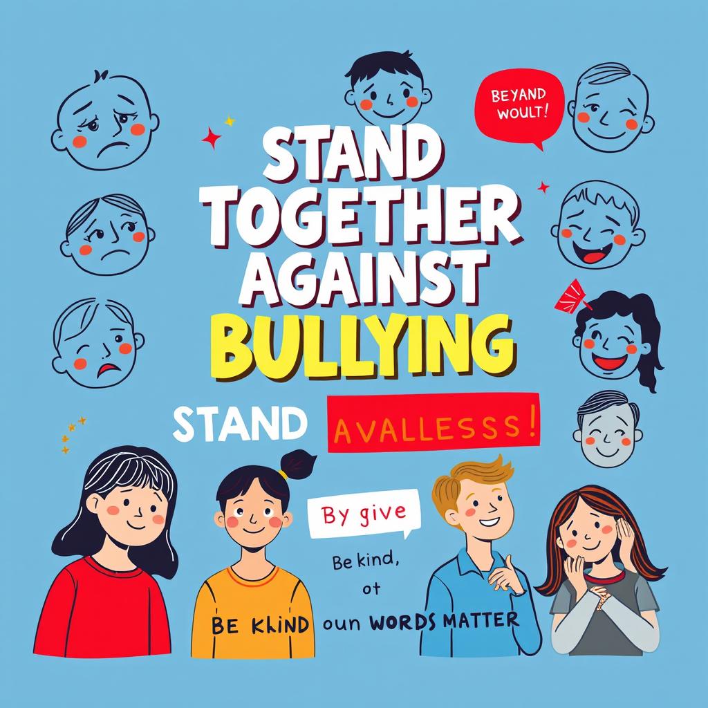 A creative and visually appealing A4 poster about bullying in schools, highlighting the importance of raising awareness about its negative impact on students