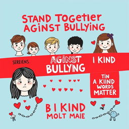 A creative and visually appealing A4 poster about bullying in schools, focusing on raising awareness about its negative impact on students