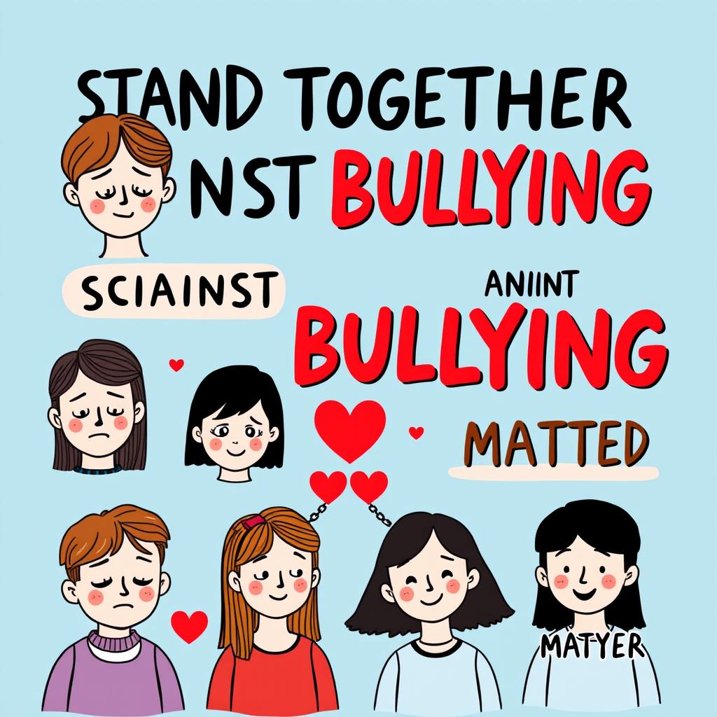 A creative and visually appealing A4 poster about bullying in schools, focusing on raising awareness about its negative impact on students