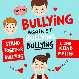 A creative and visually appealing A4 poster about bullying in schools, focusing on raising awareness about its negative impact on students