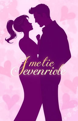 A romantic illustration featuring the silhouettes of a handsome man and a sweet woman standing closely together, gazing into each other's eyes with love