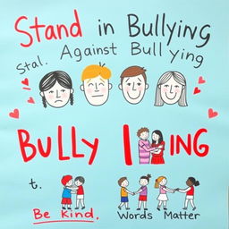 A creatively designed A4 poster about bullying in schools, emphasizing the importance of raising awareness about its negative impacts on students