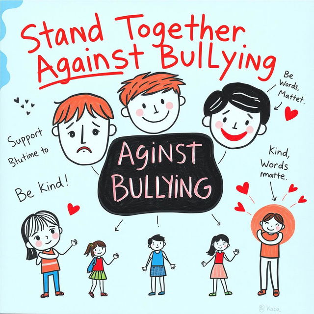 A creatively designed A4 poster about bullying in schools, emphasizing the importance of raising awareness about its negative impacts on students