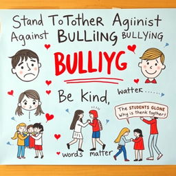 A creatively designed A4 poster about bullying in schools, emphasizing the importance of raising awareness about its negative impacts on students