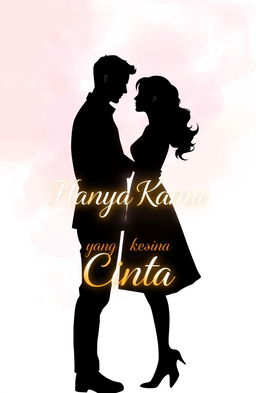 A silhouette of a handsome man with a strong posture and a sweet woman with a shy yet loving expression, standing close to each other and gazing into each other's eyes lovingly