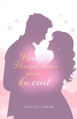 A silhouette of a handsome man with a strong posture and a sweet woman with a shy yet loving expression, standing close to each other and gazing into each other's eyes lovingly