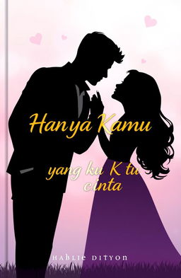 A romantic scene portraying the silhouettes of a handsome man and a sweet woman standing close together, gazing into each other's eyes with love
