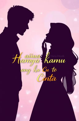 A romantic scene portraying the silhouettes of a handsome man and a sweet woman standing close together, gazing into each other's eyes with love