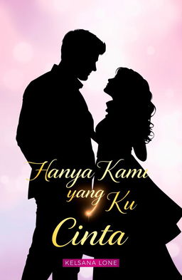 A silhouette of a handsome man and a sweet woman standing close together, gazing into each other's eyes with deep affection