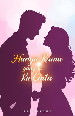 A silhouette of a handsome man and a sweet woman standing close together, gazing into each other's eyes with deep affection