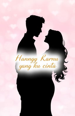 A romantic scene featuring a silhouette of a handsome man and a sweet woman standing close together, gazing at each other with love