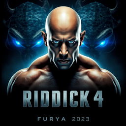 A captivating movie poster for 'Riddick 4: Furya (2025)', featuring Vin Diesel as Riddick, depicted with a strong and fierce demeanor
