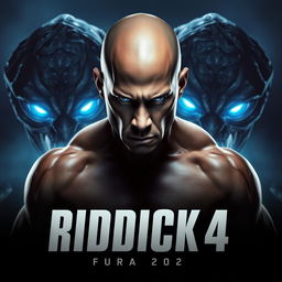 A captivating movie poster for 'Riddick 4: Furya (2025)', featuring Vin Diesel as Riddick, depicted with a strong and fierce demeanor