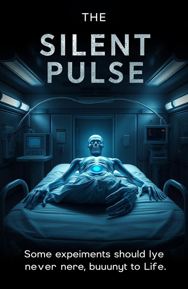 Create a chilling and atmospheric book cover for a suspenseful horror story set in a medical research lab