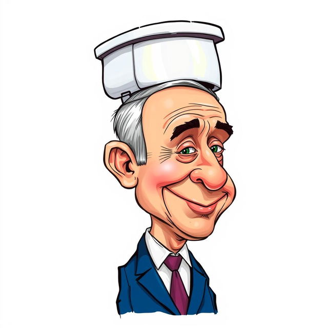 A whimsical caricature of Benjamin Netanyahu, featuring a head humorously shaped like a toilet