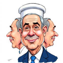 A whimsical caricature of Benjamin Netanyahu, featuring a head humorously shaped like a toilet