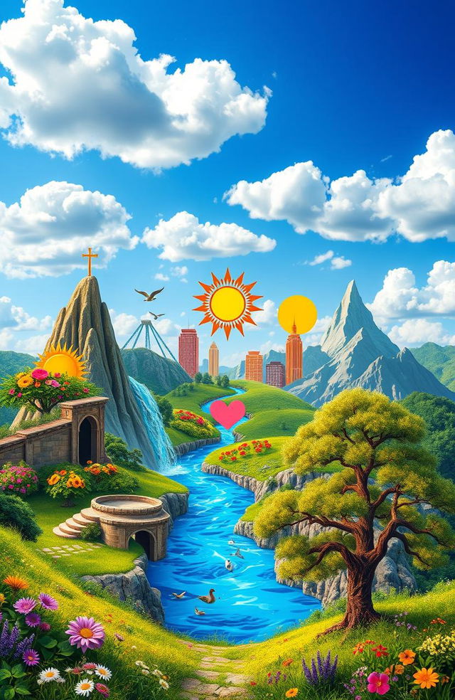 An imaginative interpretation of the Seven Wonders of the World, reimagined as symbols of life and vitality