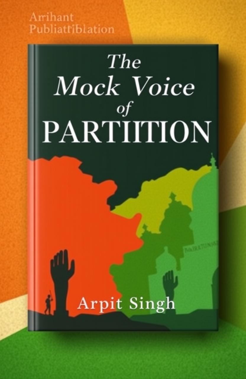 A visually appealing book cover design for 'The Mock Voice of Partition' by Arpit Singh, published by Arihant Publication