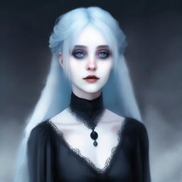 A high-quality digital art piece depicting a ghostly, female character with a gothic aesthetic