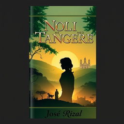 A captivating book cover design for 'Noli Me Tangere', featuring an artistic interpretation of the 19th century Philippine setting
