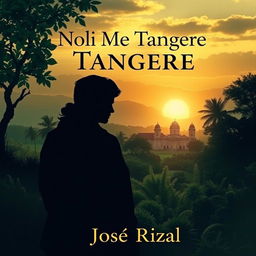 A captivating book cover design for 'Noli Me Tangere', featuring an artistic interpretation of the 19th century Philippine setting