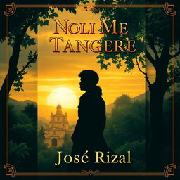 A captivating book cover design for 'Noli Me Tangere', featuring an artistic interpretation of the 19th century Philippine setting