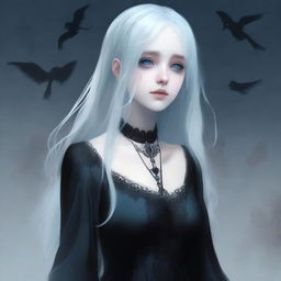 A high-quality digital art piece depicting a ghostly, female character with a gothic aesthetic