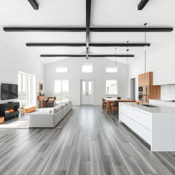 A beautifully designed open-concept living space viewed from the main entrance