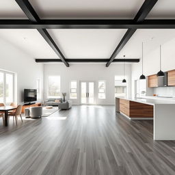 A beautifully designed open-concept living space viewed from the main entrance