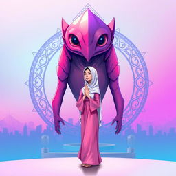 A digital illustration depicting a futuristic creature with a vibrant pink and purple color scheme