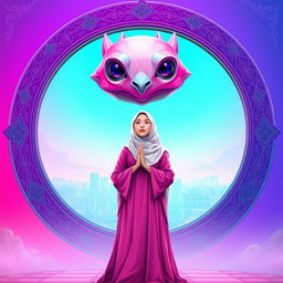 A digital illustration depicting a futuristic creature with a vibrant pink and purple color scheme